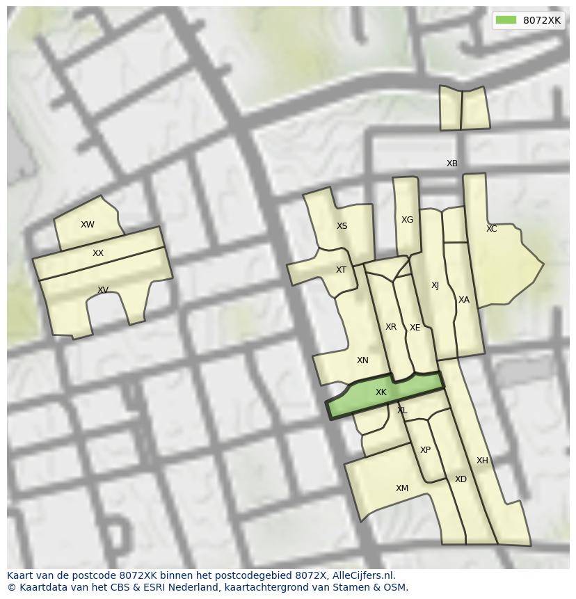 Afbeelding van het postcodegebied 8072 XK op de kaart.