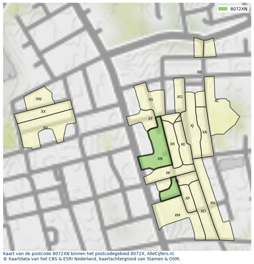Afbeelding van het postcodegebied 8072 XN op de kaart.