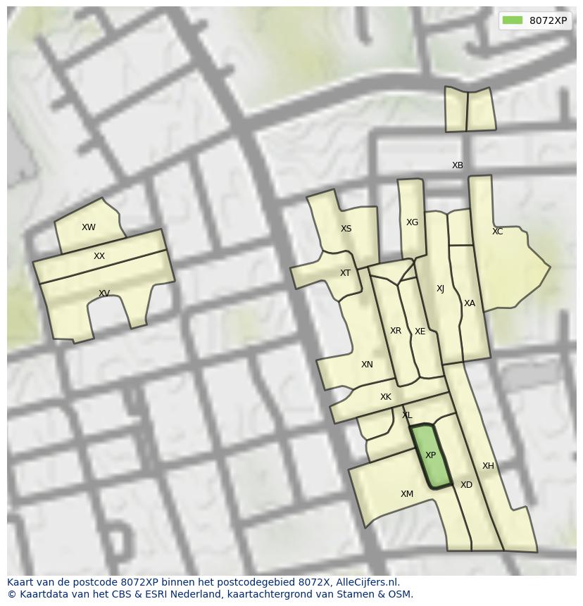 Afbeelding van het postcodegebied 8072 XP op de kaart.