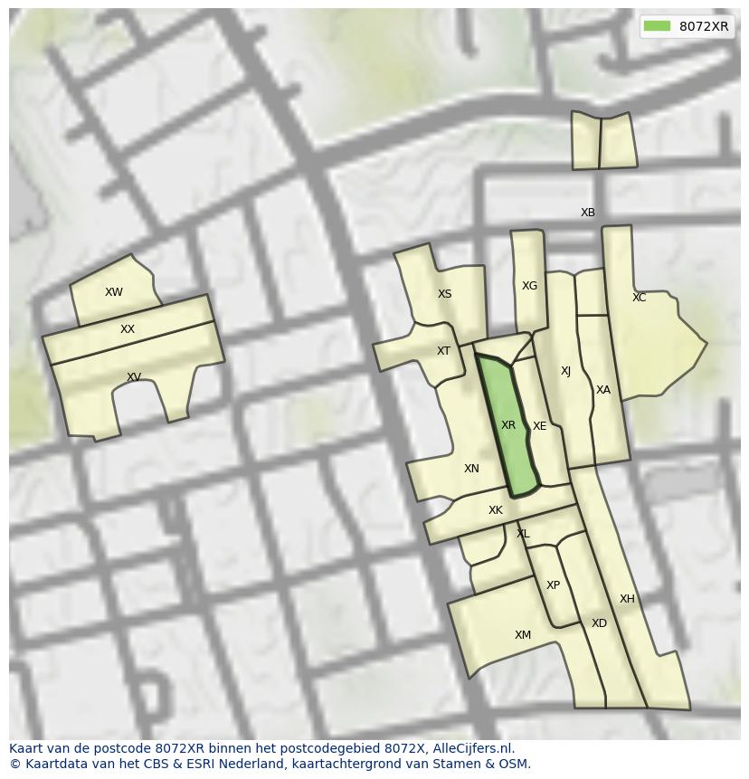 Afbeelding van het postcodegebied 8072 XR op de kaart.