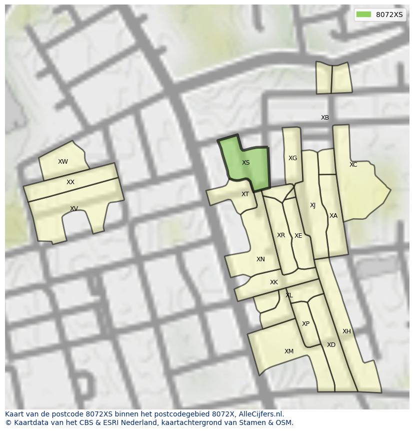 Afbeelding van het postcodegebied 8072 XS op de kaart.