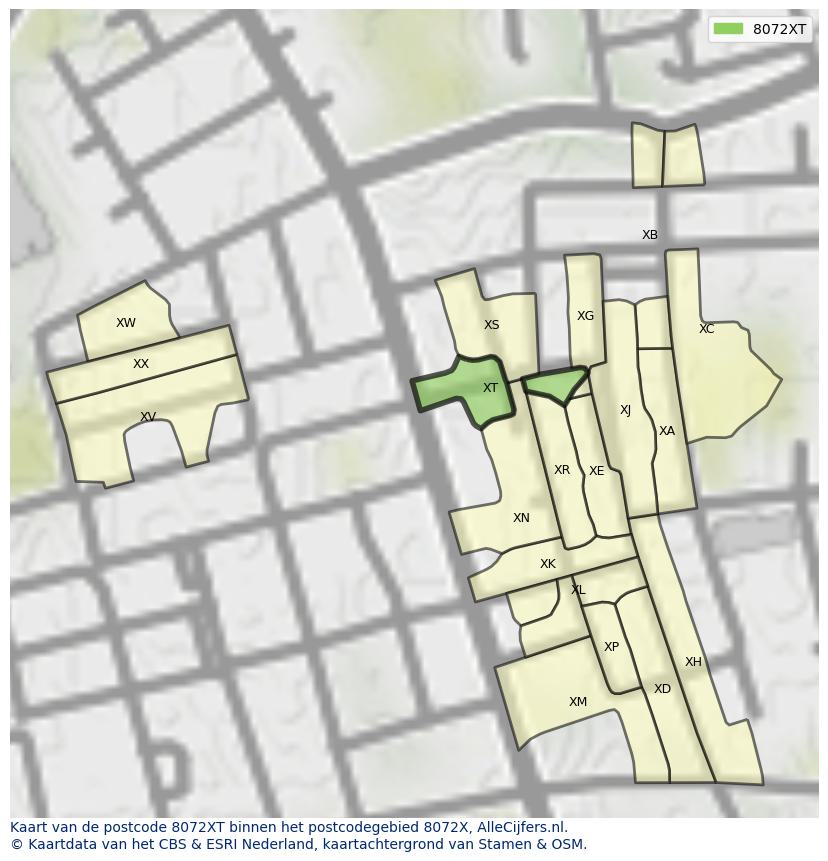 Afbeelding van het postcodegebied 8072 XT op de kaart.