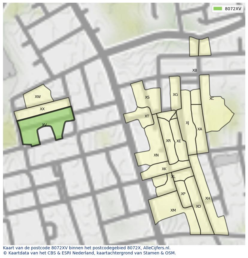 Afbeelding van het postcodegebied 8072 XV op de kaart.