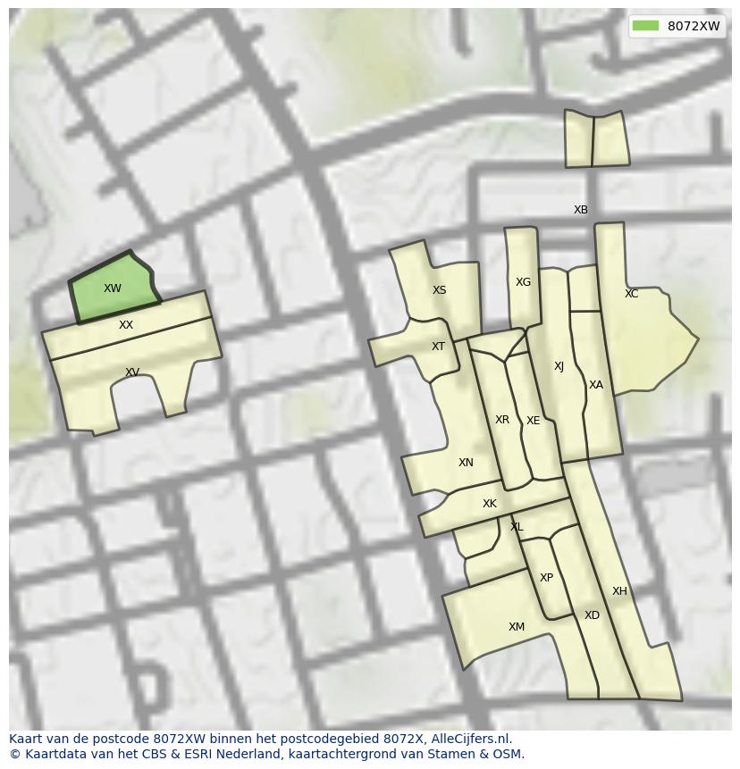 Afbeelding van het postcodegebied 8072 XW op de kaart.