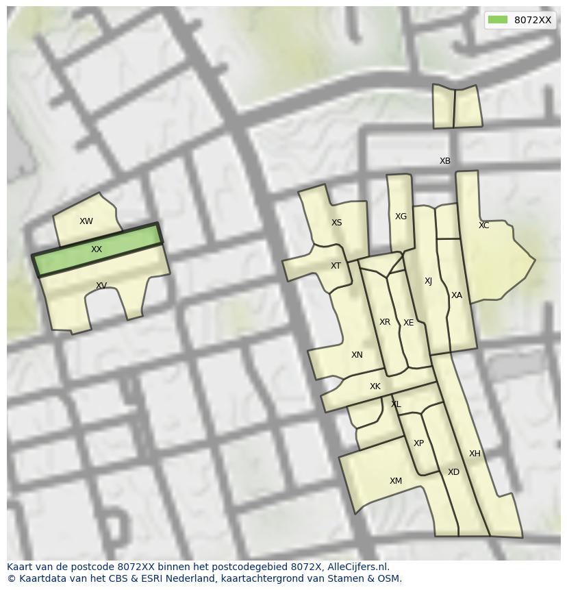 Afbeelding van het postcodegebied 8072 XX op de kaart.