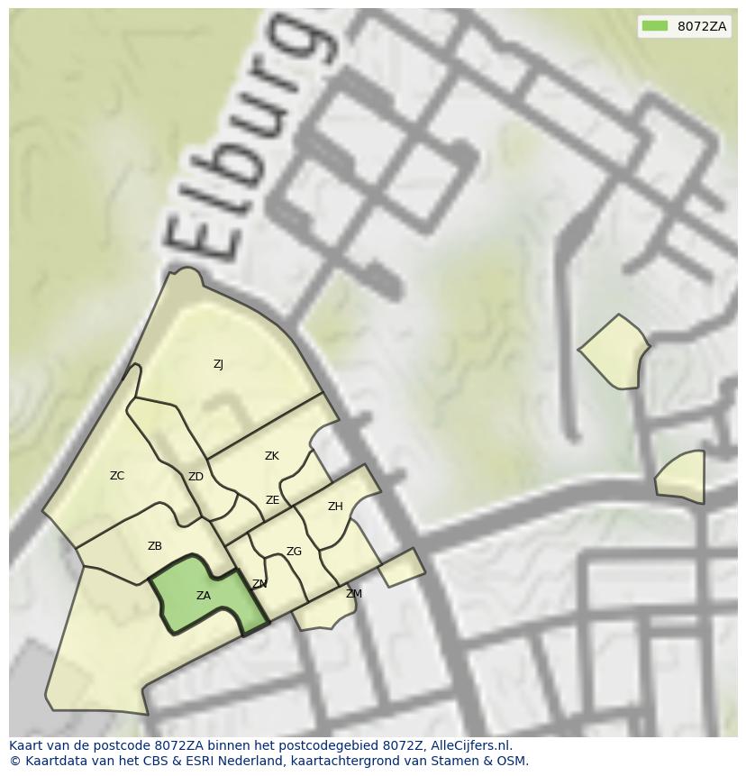 Afbeelding van het postcodegebied 8072 ZA op de kaart.