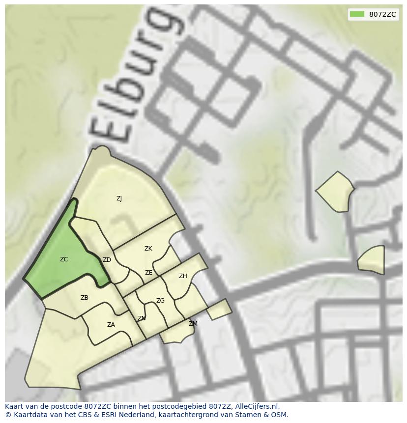Afbeelding van het postcodegebied 8072 ZC op de kaart.