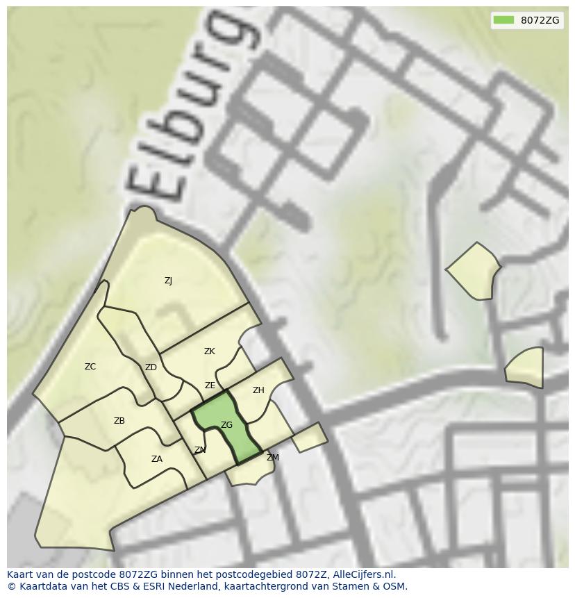 Afbeelding van het postcodegebied 8072 ZG op de kaart.