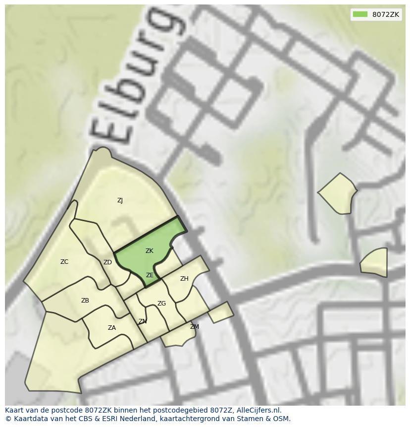 Afbeelding van het postcodegebied 8072 ZK op de kaart.