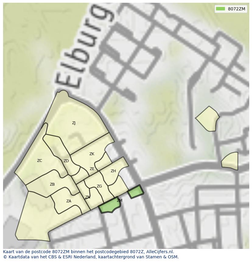 Afbeelding van het postcodegebied 8072 ZM op de kaart.