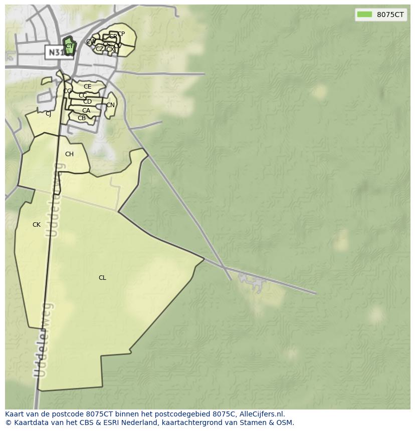 Afbeelding van het postcodegebied 8075 CT op de kaart.