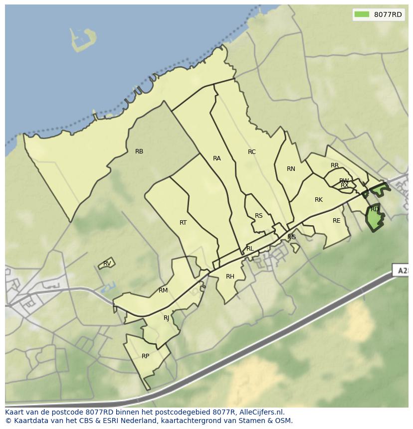 Afbeelding van het postcodegebied 8077 RD op de kaart.