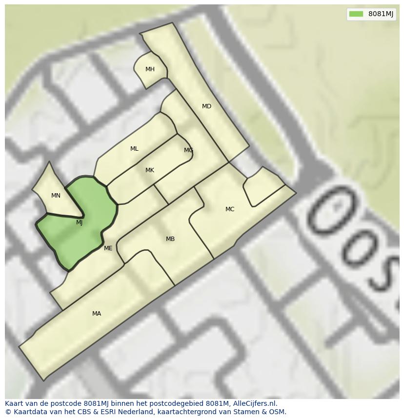 Afbeelding van het postcodegebied 8081 MJ op de kaart.