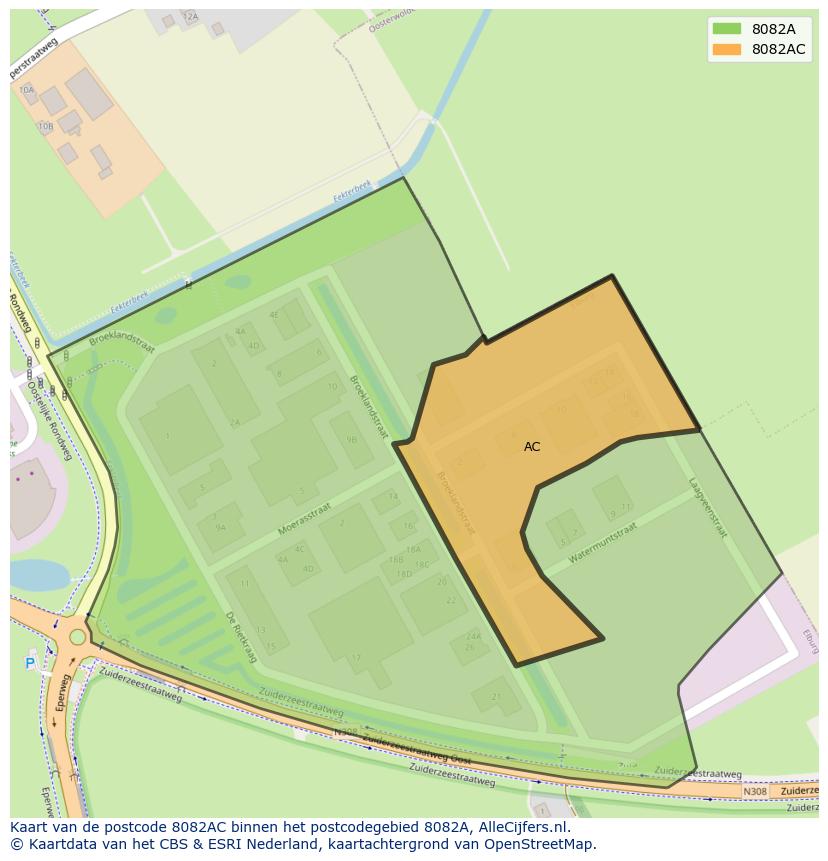 Afbeelding van het postcodegebied 8082 AC op de kaart.