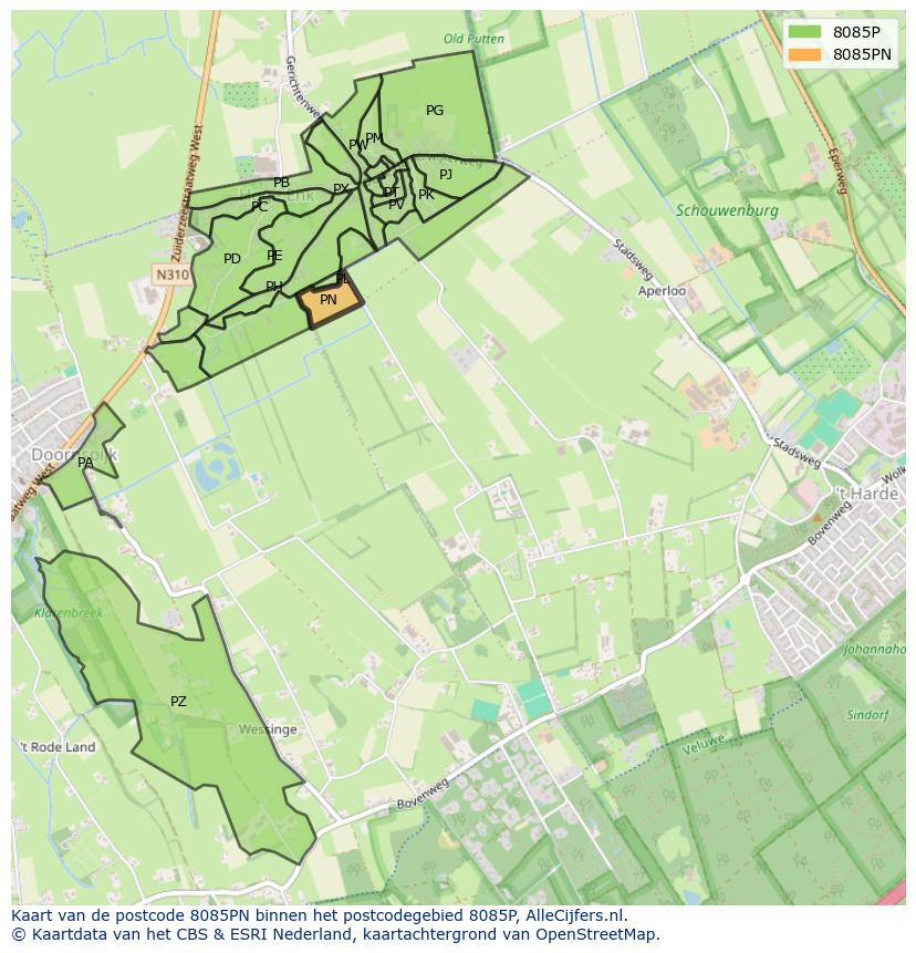 Afbeelding van het postcodegebied 8085 PN op de kaart.