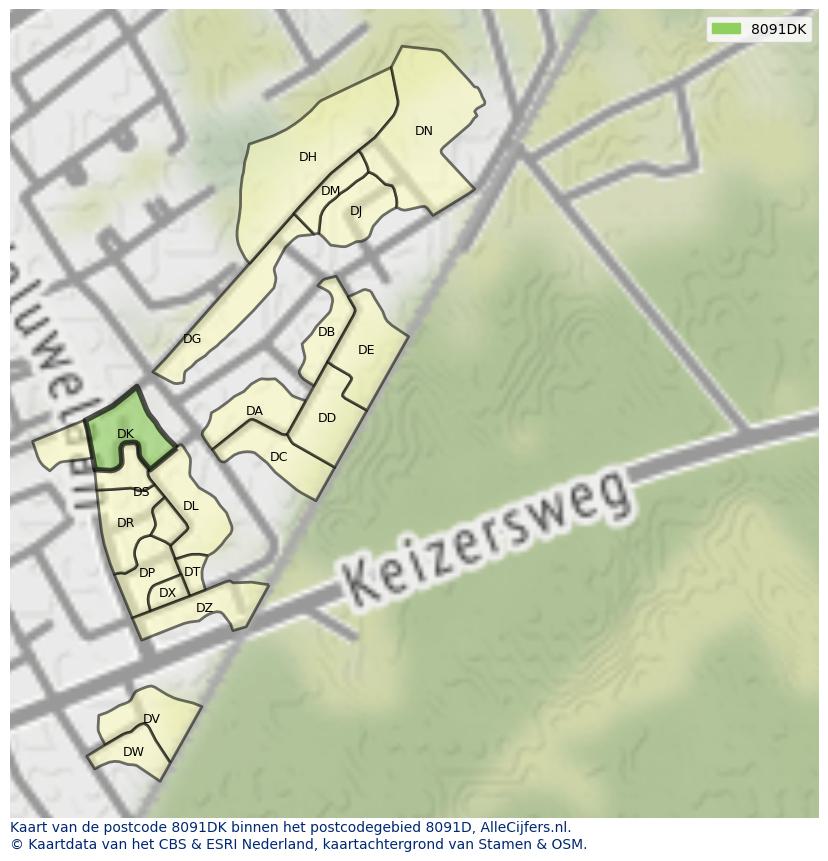 Afbeelding van het postcodegebied 8091 DK op de kaart.