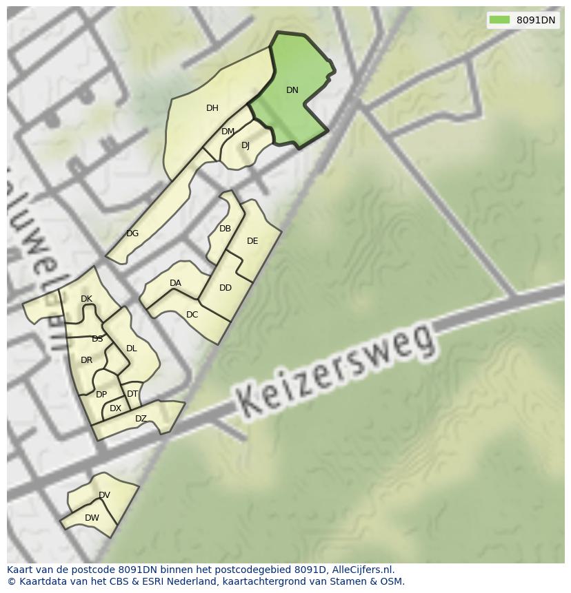 Afbeelding van het postcodegebied 8091 DN op de kaart.