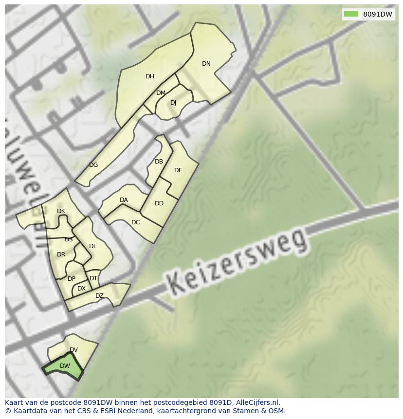 Afbeelding van het postcodegebied 8091 DW op de kaart.