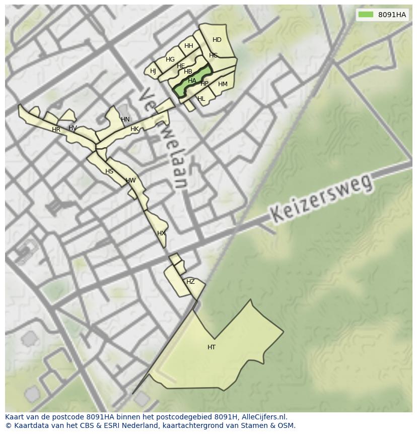 Afbeelding van het postcodegebied 8091 HA op de kaart.
