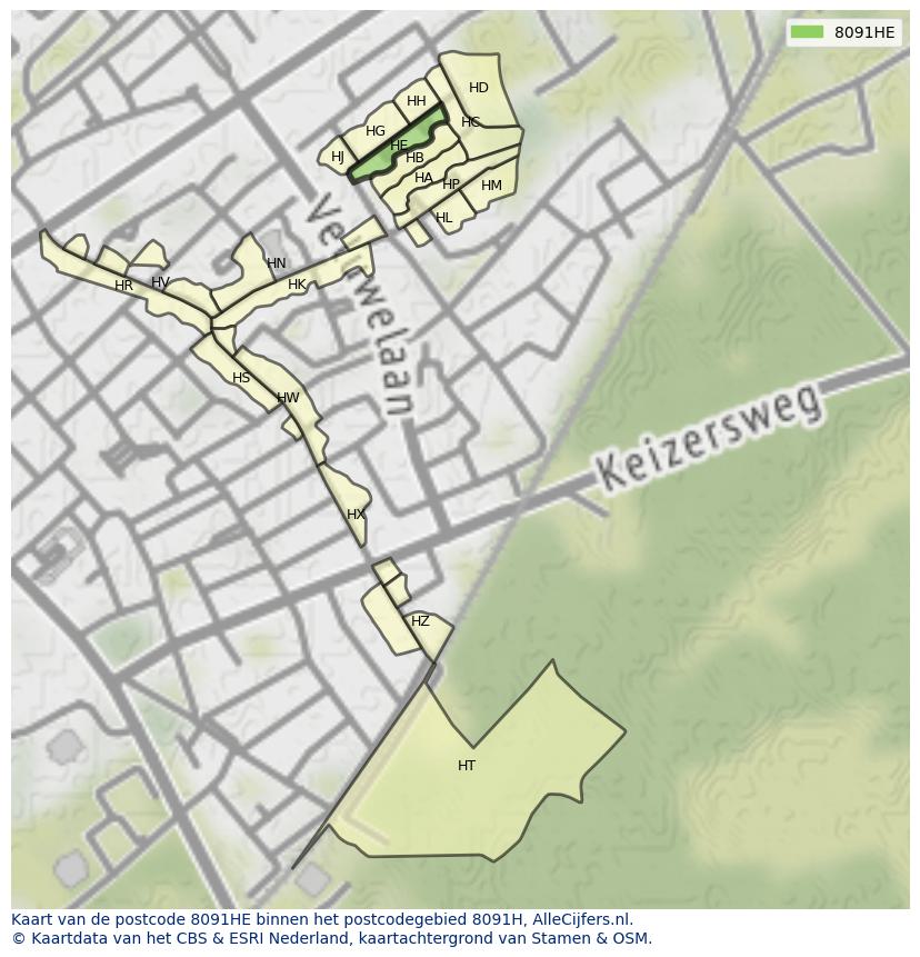 Afbeelding van het postcodegebied 8091 HE op de kaart.