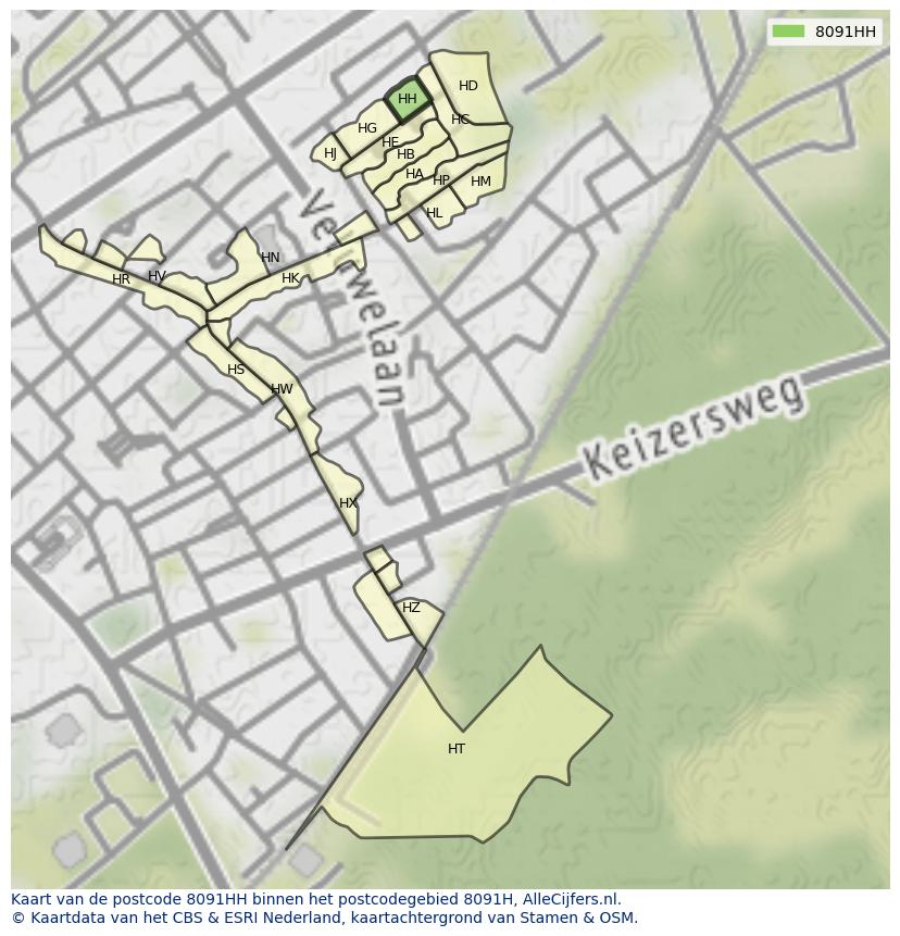 Afbeelding van het postcodegebied 8091 HH op de kaart.