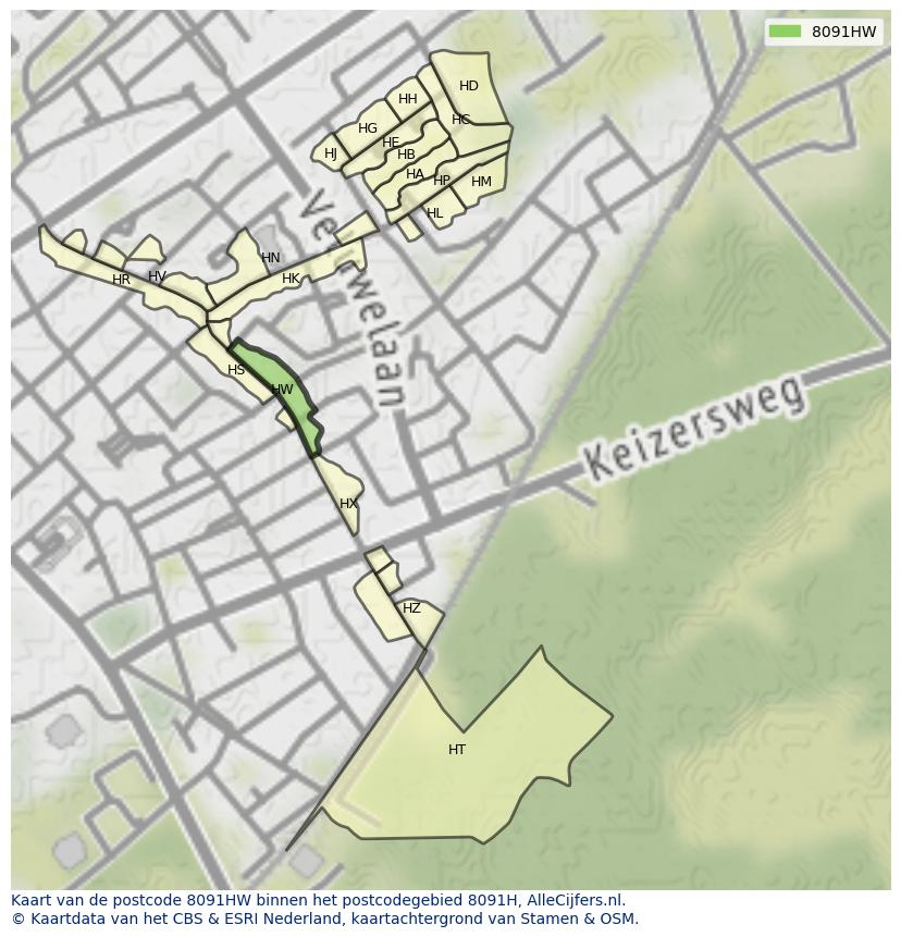 Afbeelding van het postcodegebied 8091 HW op de kaart.