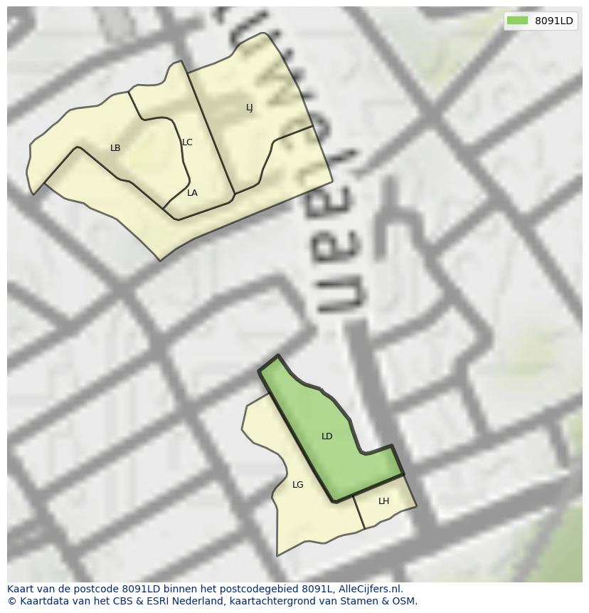 Afbeelding van het postcodegebied 8091 LD op de kaart.