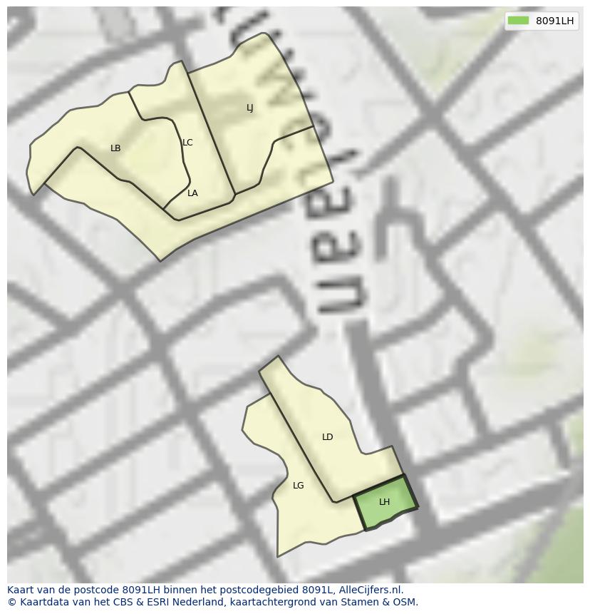 Afbeelding van het postcodegebied 8091 LH op de kaart.