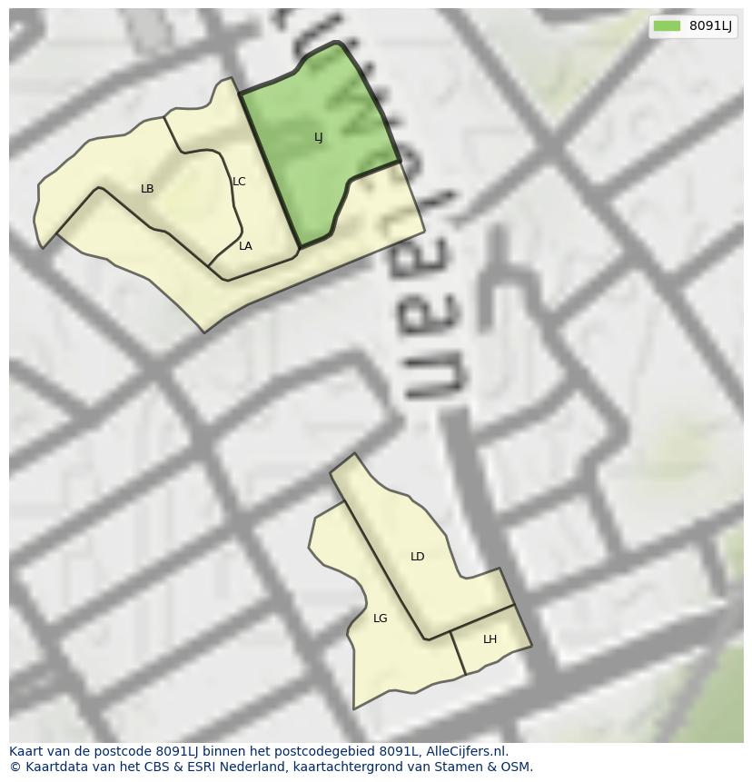 Afbeelding van het postcodegebied 8091 LJ op de kaart.