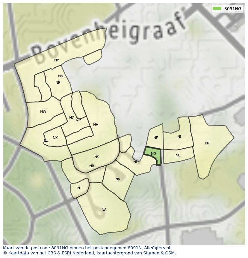 Afbeelding van het postcodegebied 8091 NG op de kaart.