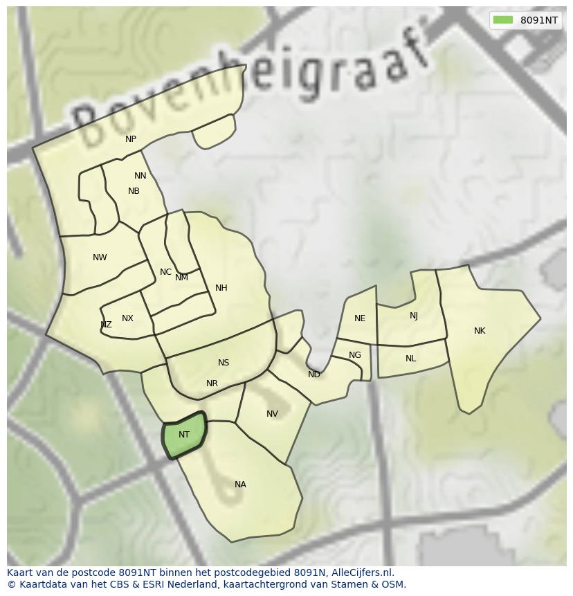 Afbeelding van het postcodegebied 8091 NT op de kaart.
