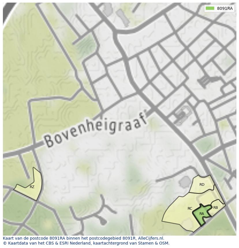 Afbeelding van het postcodegebied 8091 RA op de kaart.