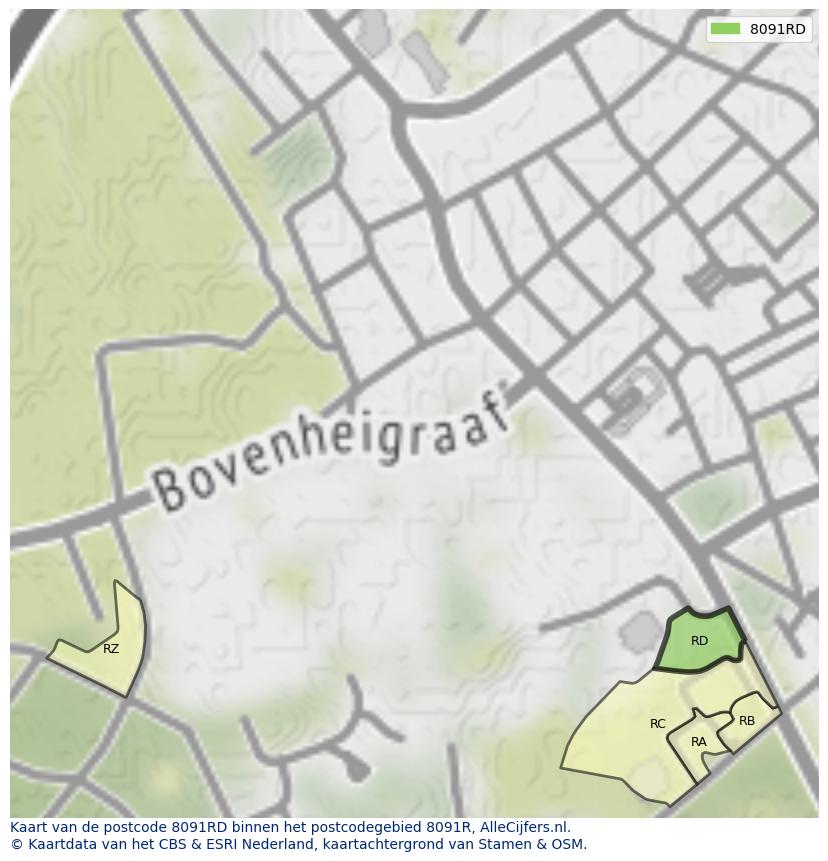 Afbeelding van het postcodegebied 8091 RD op de kaart.