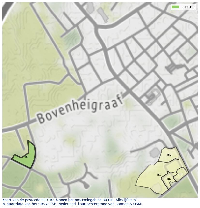 Afbeelding van het postcodegebied 8091 RZ op de kaart.