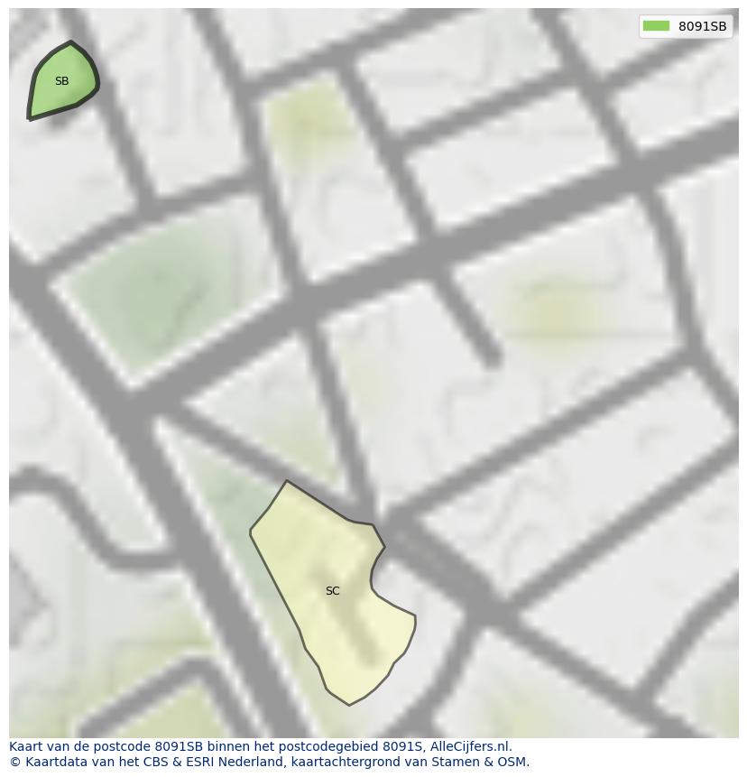 Afbeelding van het postcodegebied 8091 SB op de kaart.
