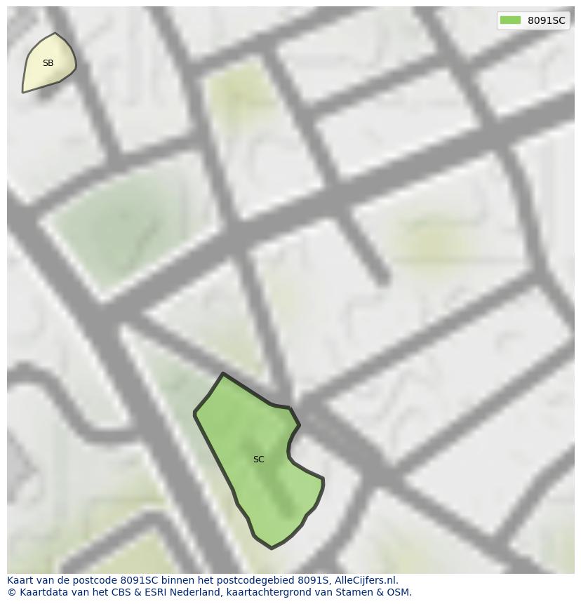 Afbeelding van het postcodegebied 8091 SC op de kaart.