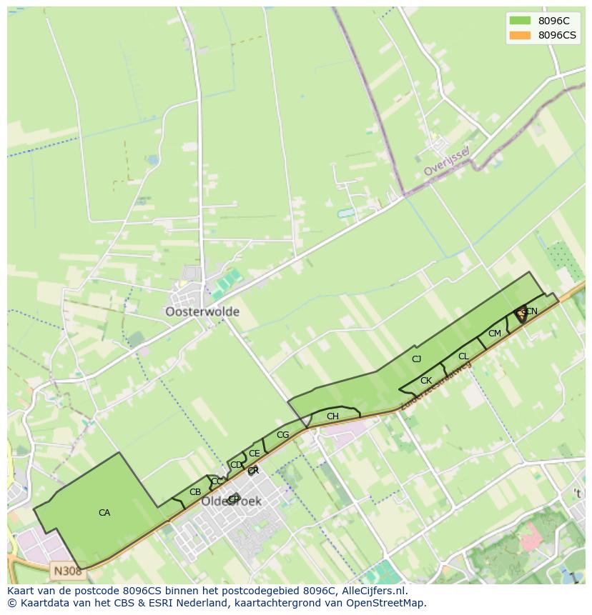 Afbeelding van het postcodegebied 8096 CS op de kaart.