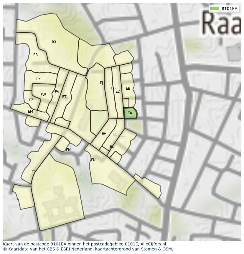 Afbeelding van het postcodegebied 8101 EA op de kaart.