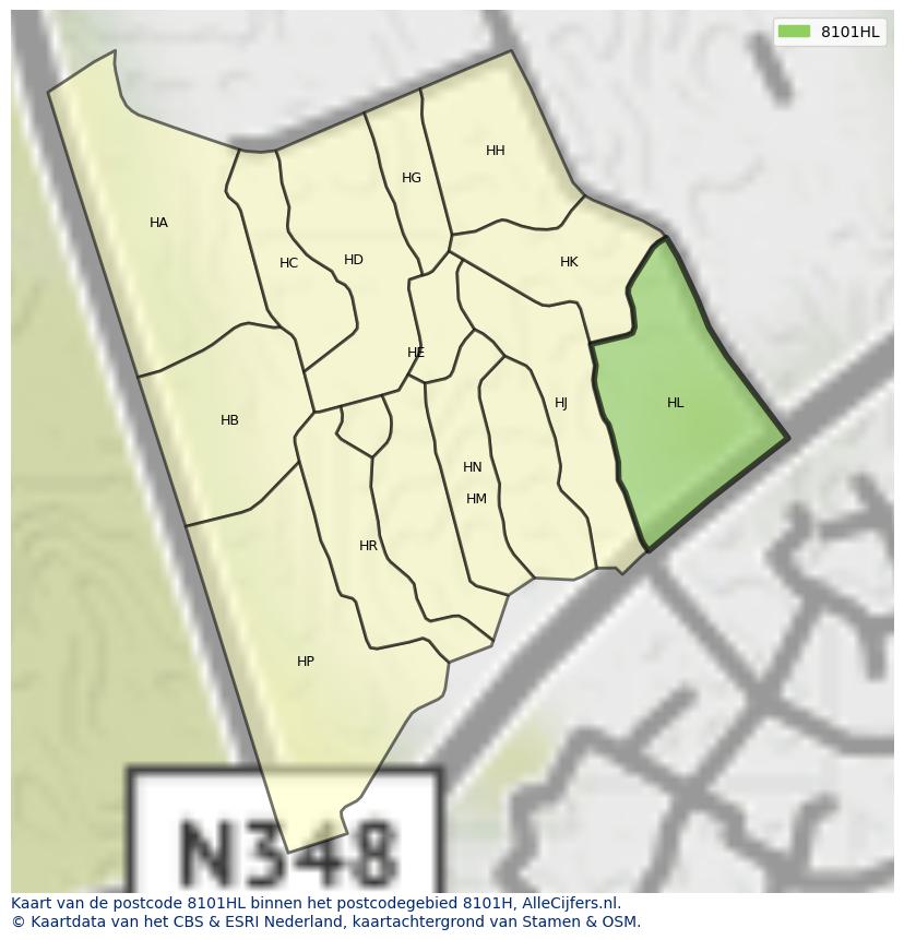 Afbeelding van het postcodegebied 8101 HL op de kaart.