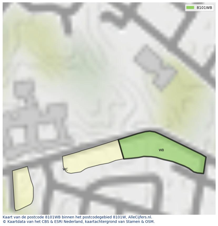 Afbeelding van het postcodegebied 8101 WB op de kaart.
