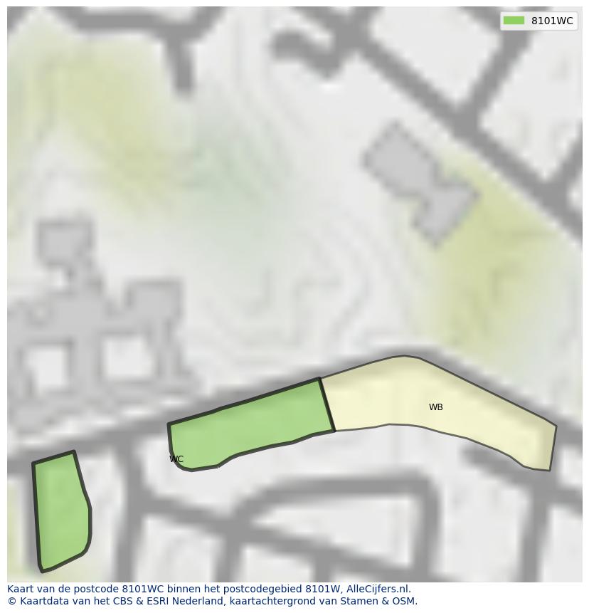 Afbeelding van het postcodegebied 8101 WC op de kaart.
