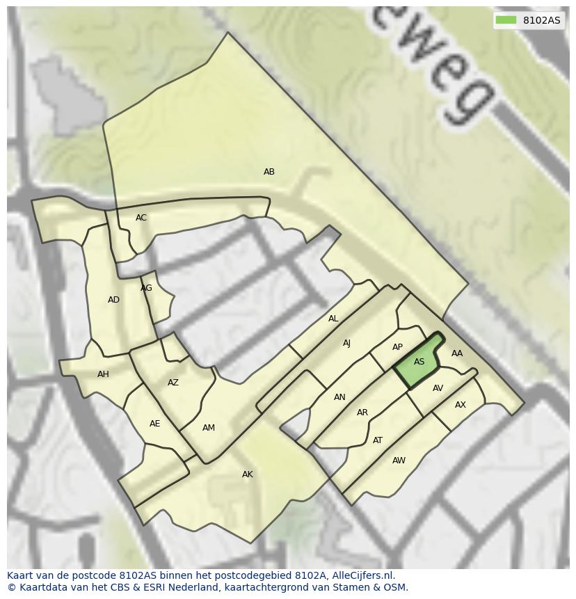 Afbeelding van het postcodegebied 8102 AS op de kaart.