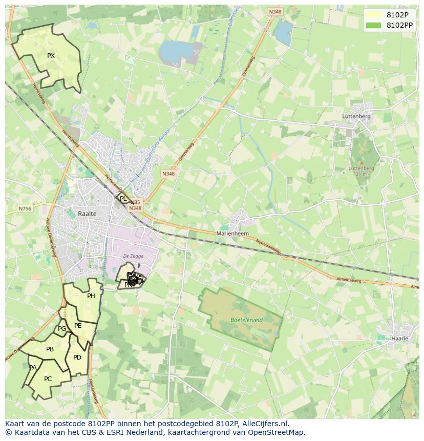 Afbeelding van het postcodegebied 8102 PP op de kaart.