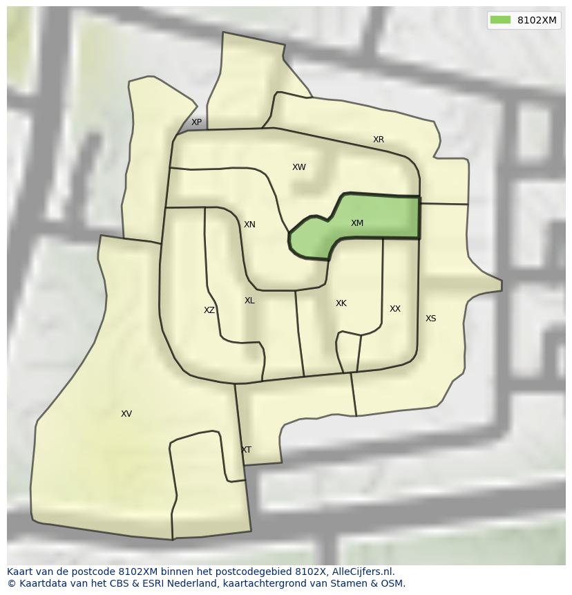 Afbeelding van het postcodegebied 8102 XM op de kaart.