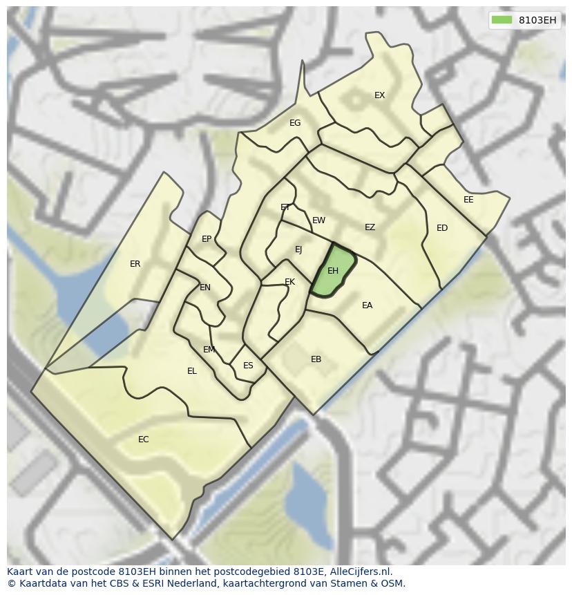 Afbeelding van het postcodegebied 8103 EH op de kaart.