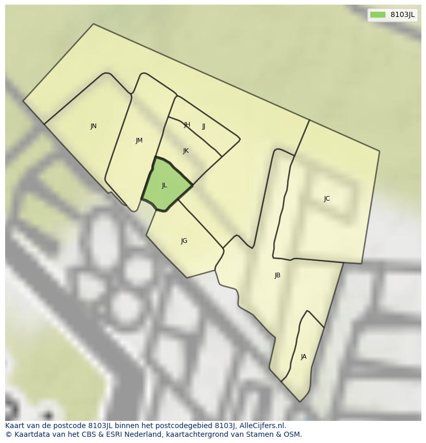 Afbeelding van het postcodegebied 8103 JL op de kaart.