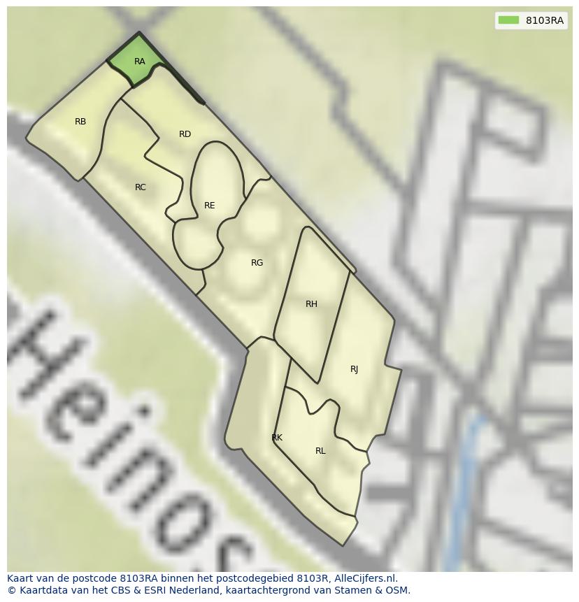Afbeelding van het postcodegebied 8103 RA op de kaart.
