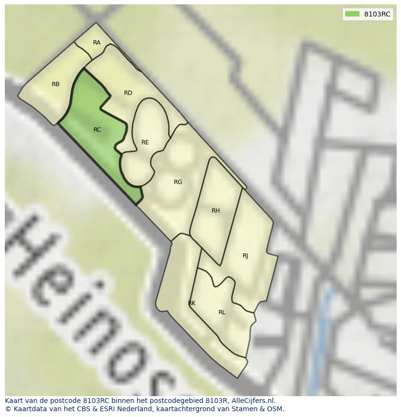 Afbeelding van het postcodegebied 8103 RC op de kaart.