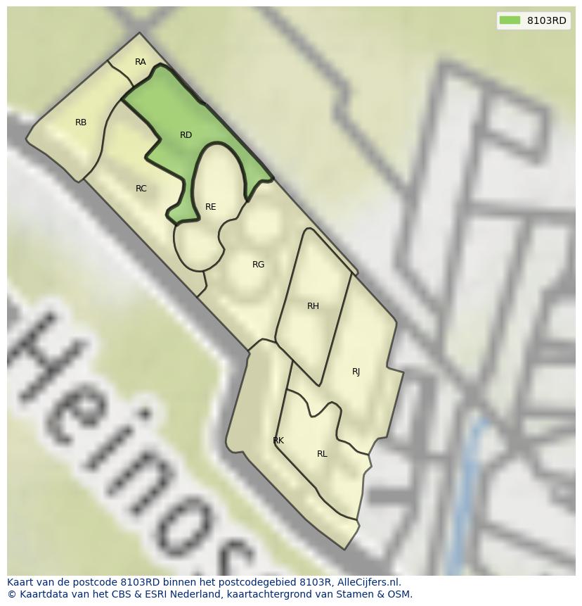 Afbeelding van het postcodegebied 8103 RD op de kaart.
