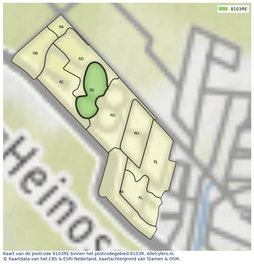 Afbeelding van het postcodegebied 8103 RE op de kaart.